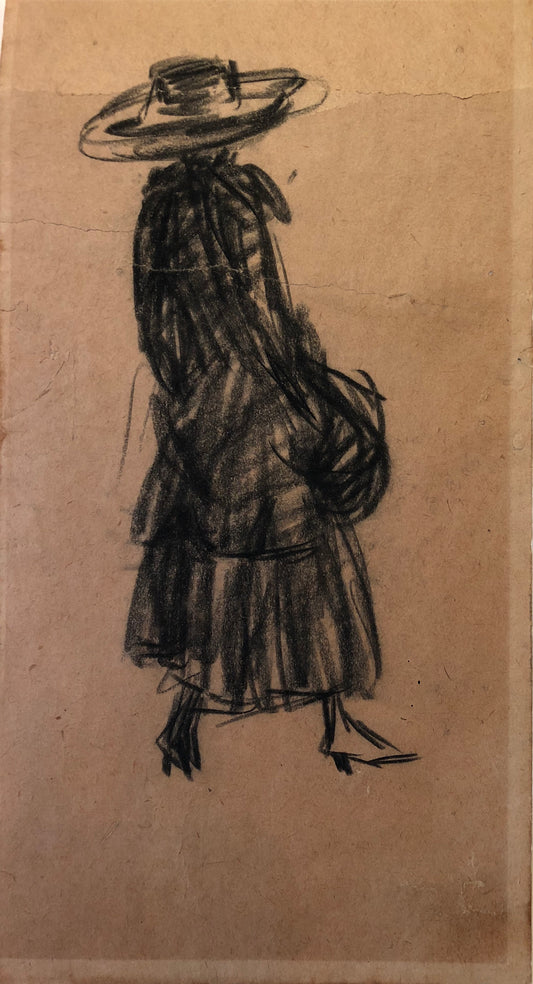 William Glackens Drawing: Woman with a big hat