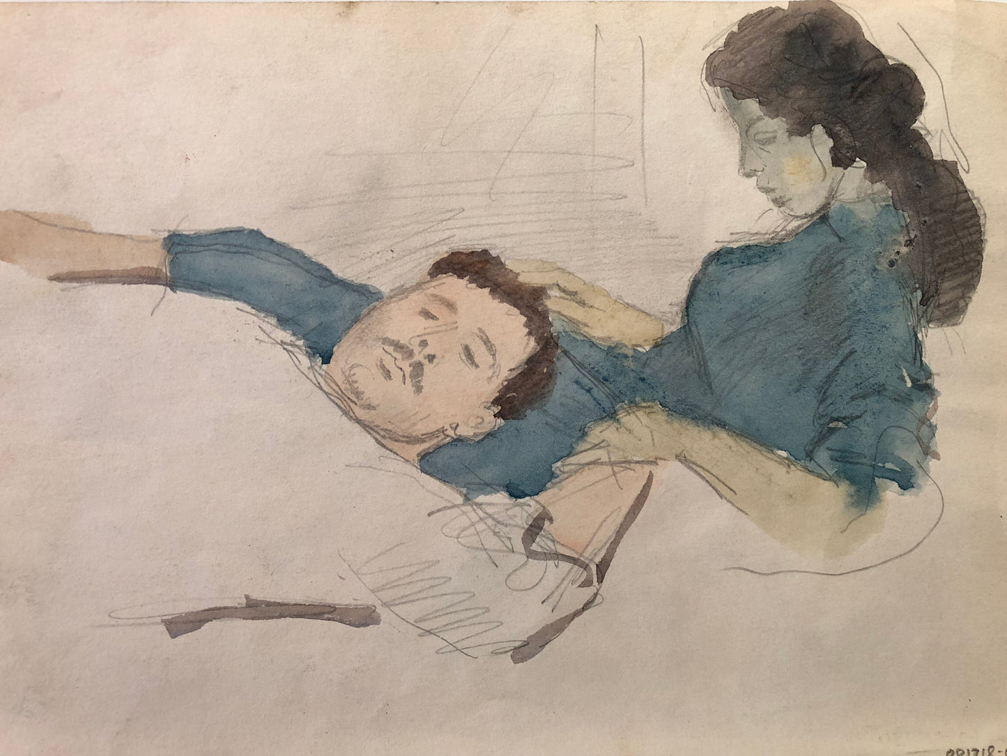 Raphael Soyer Drawing: Man and woman in bed (verso-Man and woman in bed)