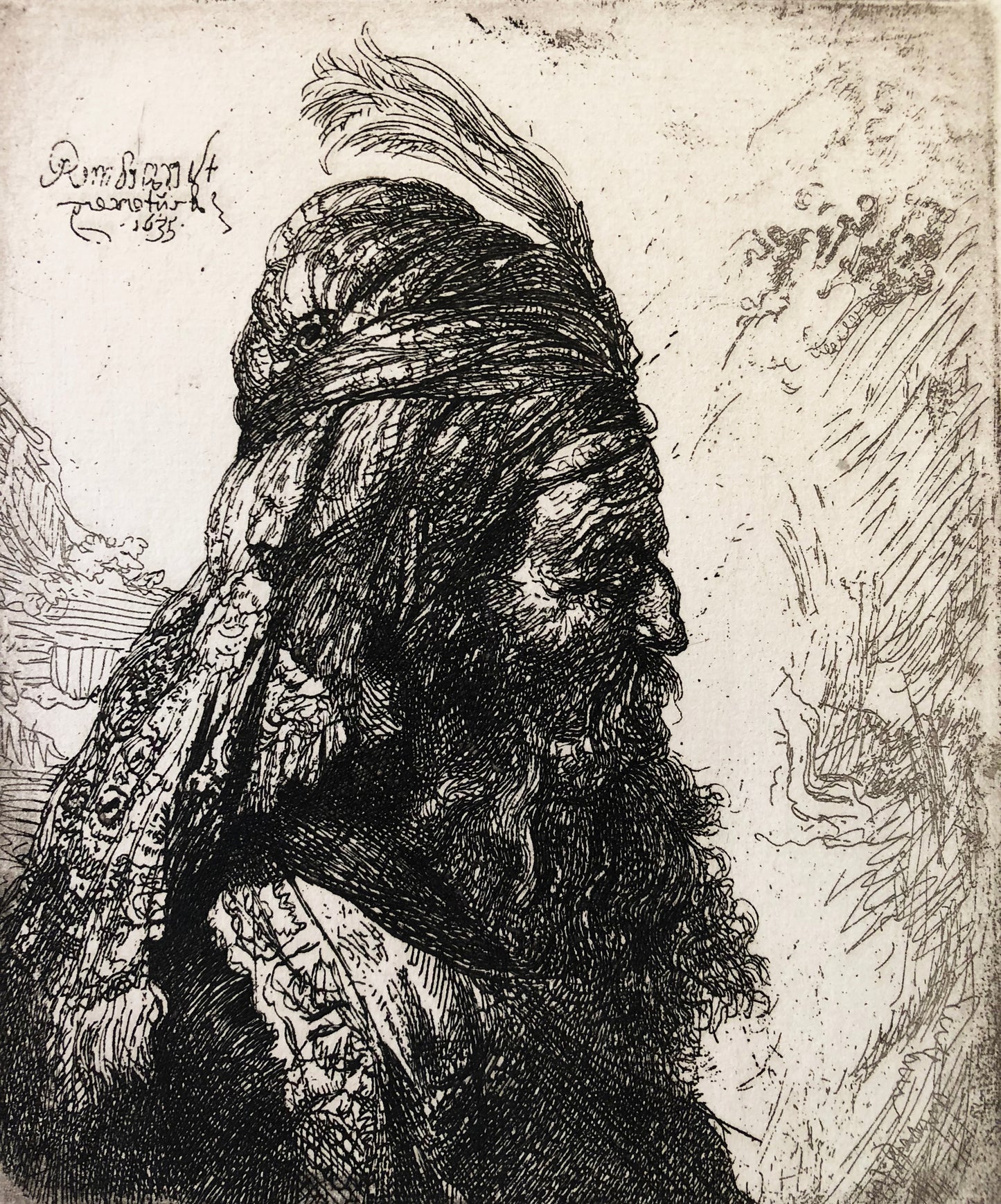 Rembrandt van Rijn Etching: "The Third Oriental Head"