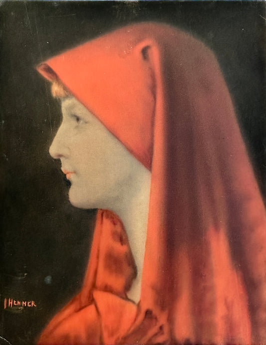 Jean Jacques Henner Painting: "Jeune femmea la robe rouge vue de profil" (Young woman in red dress profile view)