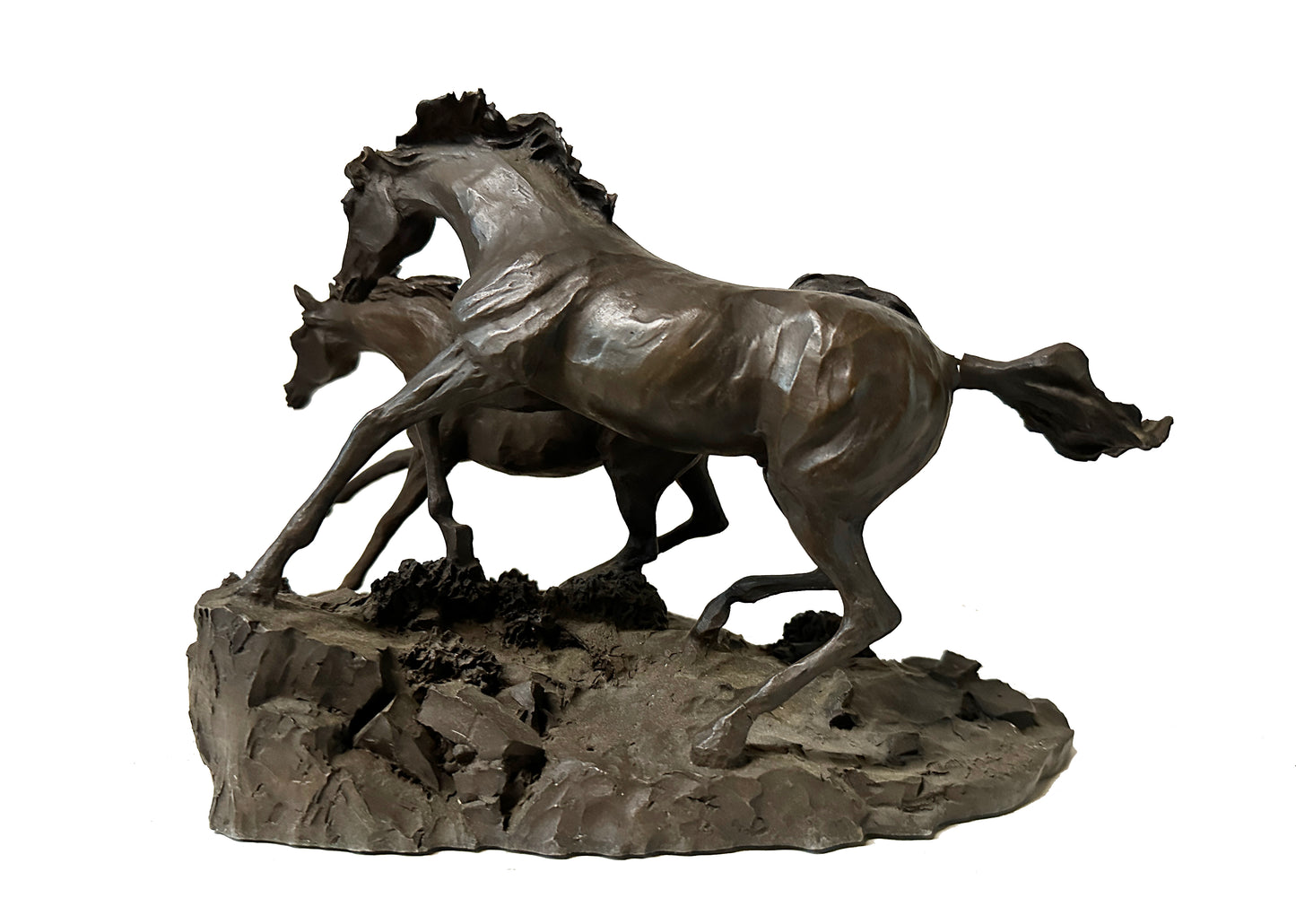 Clay Sculpture of Two Horses - "Morning on the Montana Plains" by Lanford Monroe