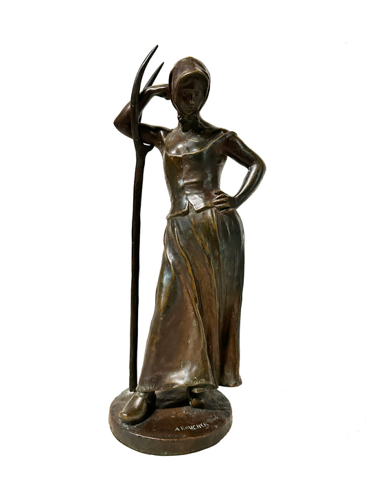 Alfred Boucher Signed Bronze Sculpture: "La Faneuse"