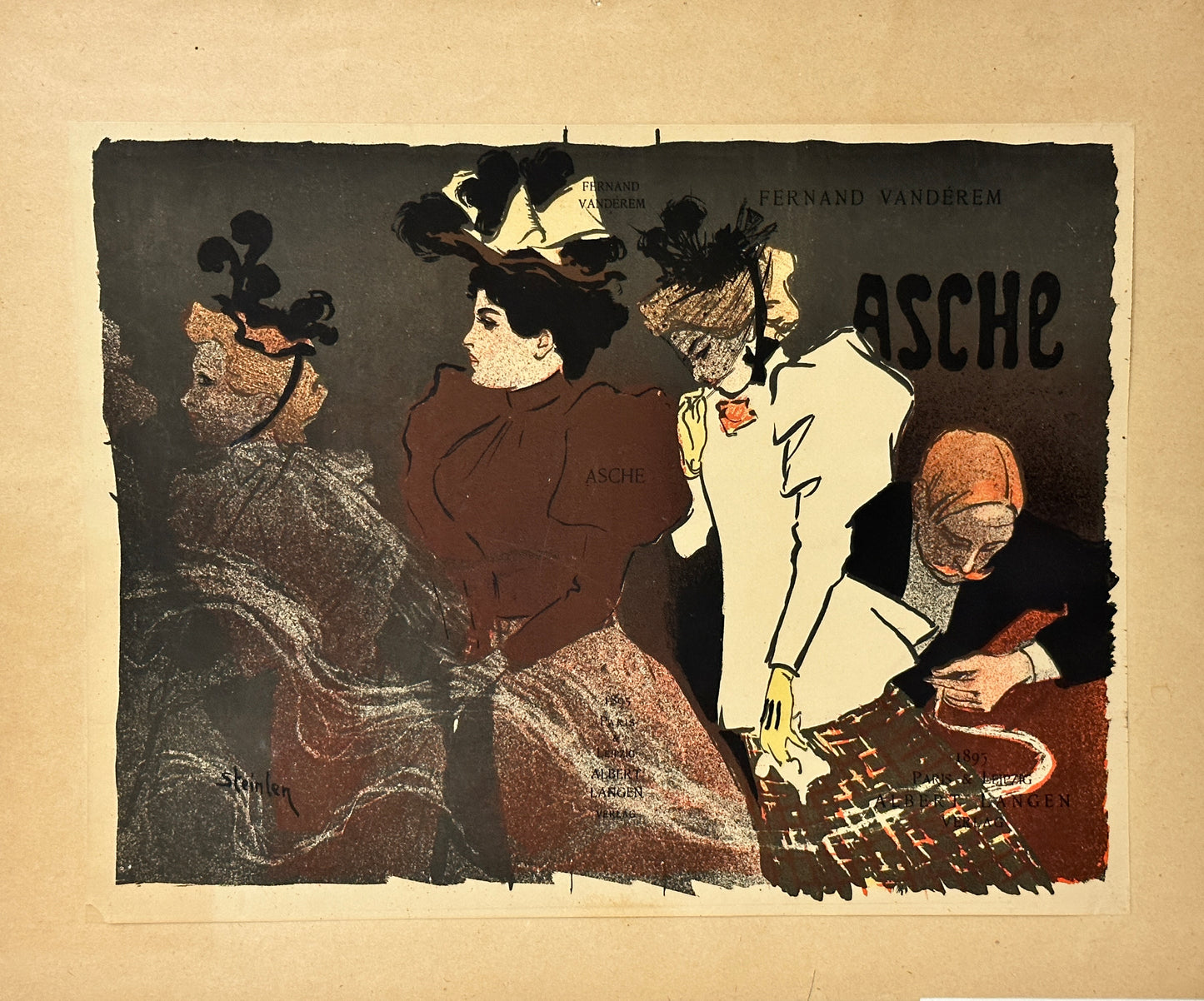 Theophile Alexandre Steinlen Asche Lithograph: "Asche" Cover for book by Fernand Vanderem