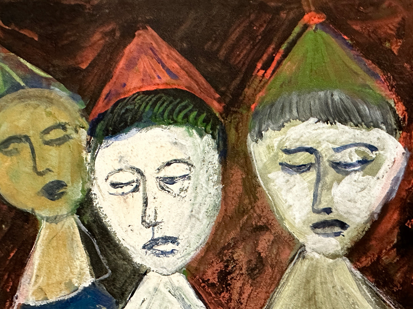Gene Charlton Oil Painting: 3 Figures in Cone Hats