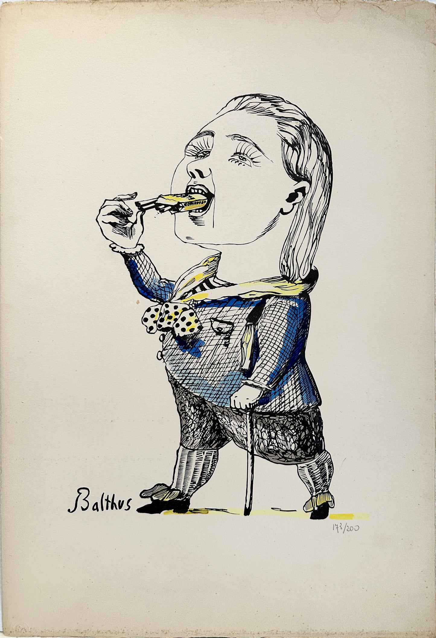Balthus (Balthasar Klossowsky) Lithograph: "Man Eating a Cigarette", 1960