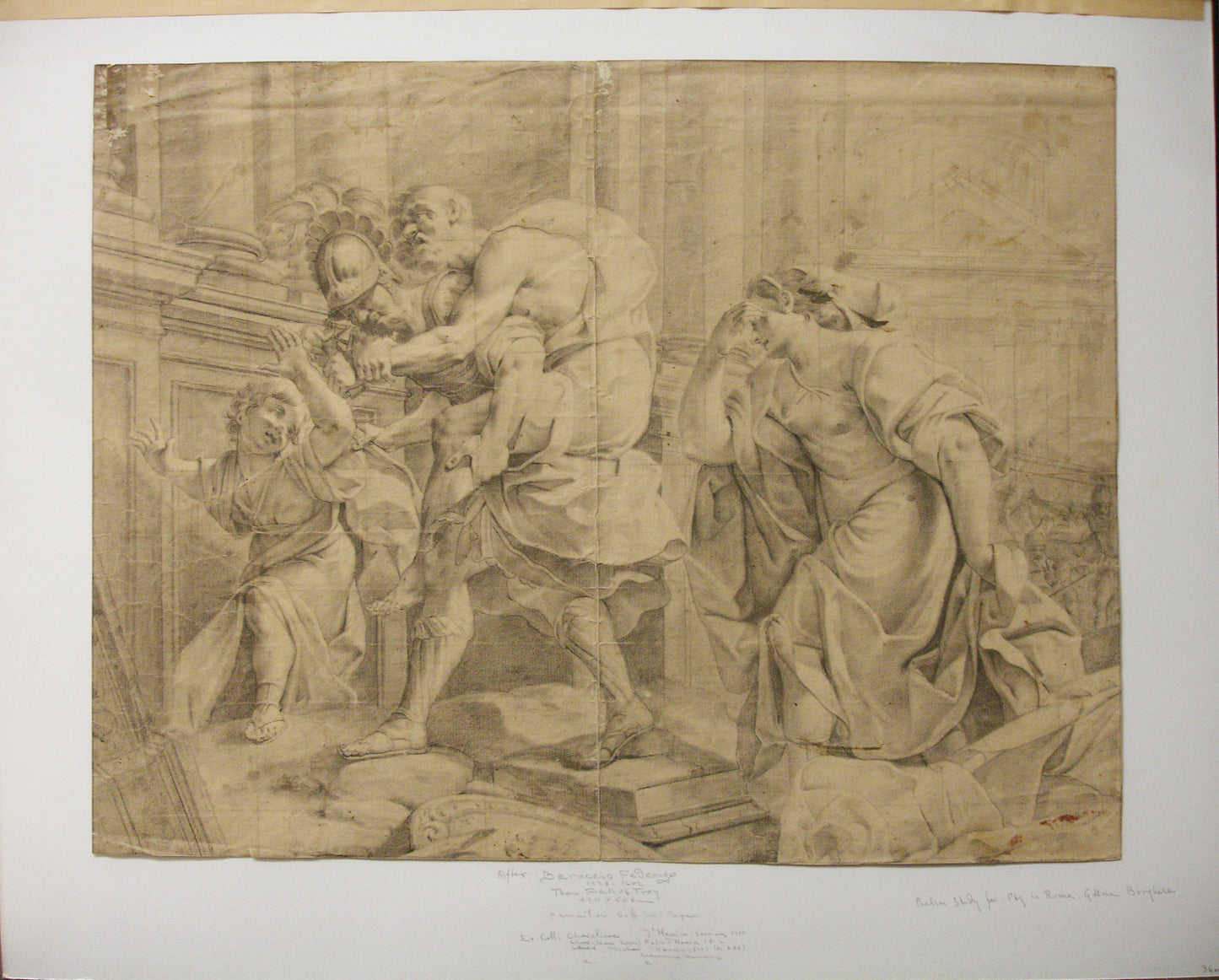 After Baroccio Federigo Old Master Drawing: "The Fall of Troy"