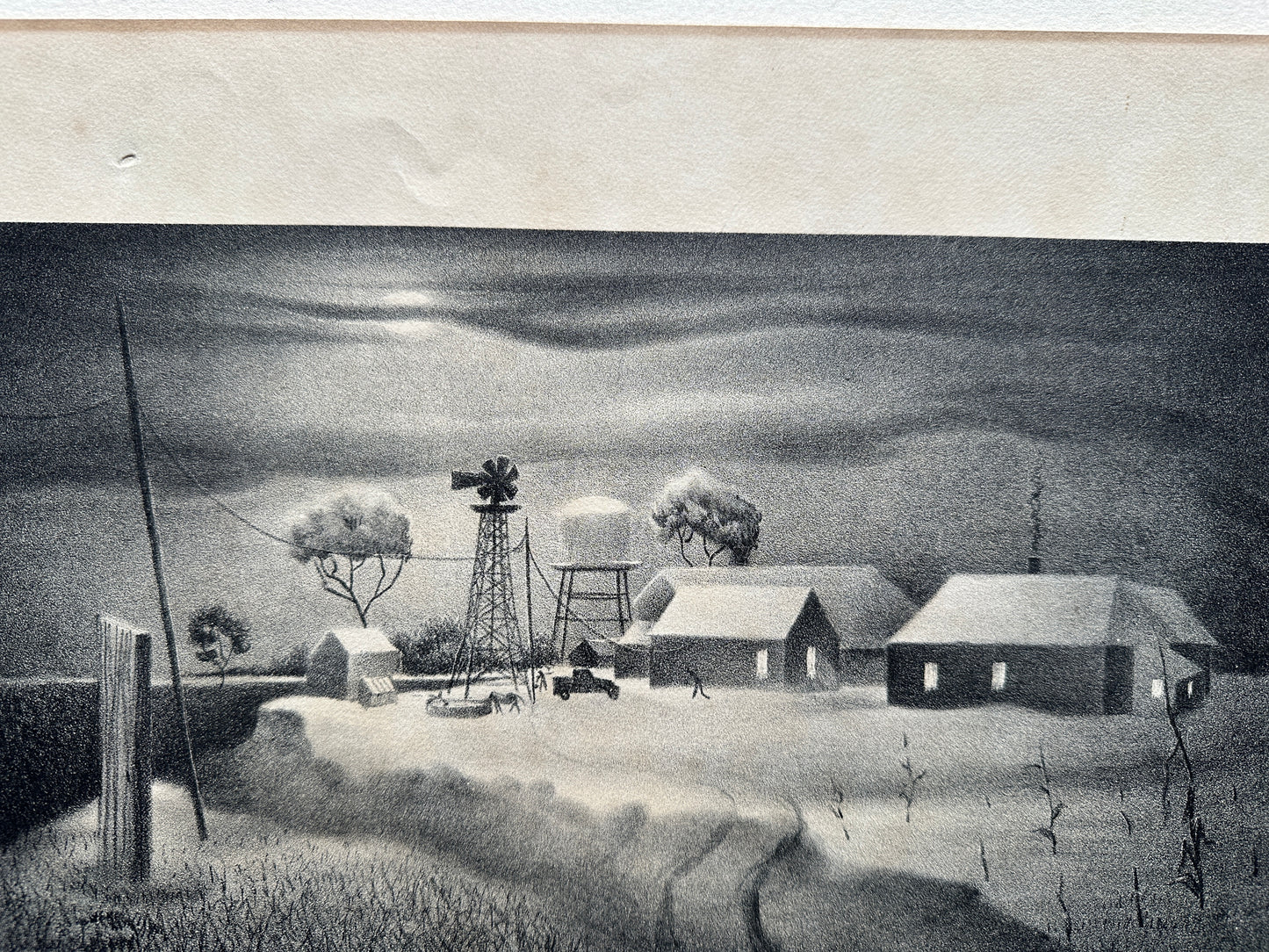 Bernard J. Steffen Lithograph: Farm at Night