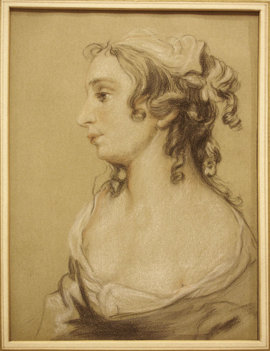 Louis Rolland Trinquesse (Attrib) Drawing: Profile Bust of a Young French Woman