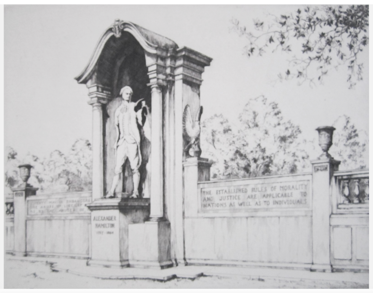 "Memorial to Alexander Hamilton" etching by Leon R. Prescheret
