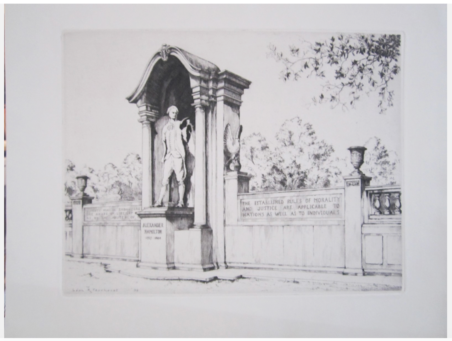 "Memorial to Alexander Hamilton" etching by Leon R. Prescheret