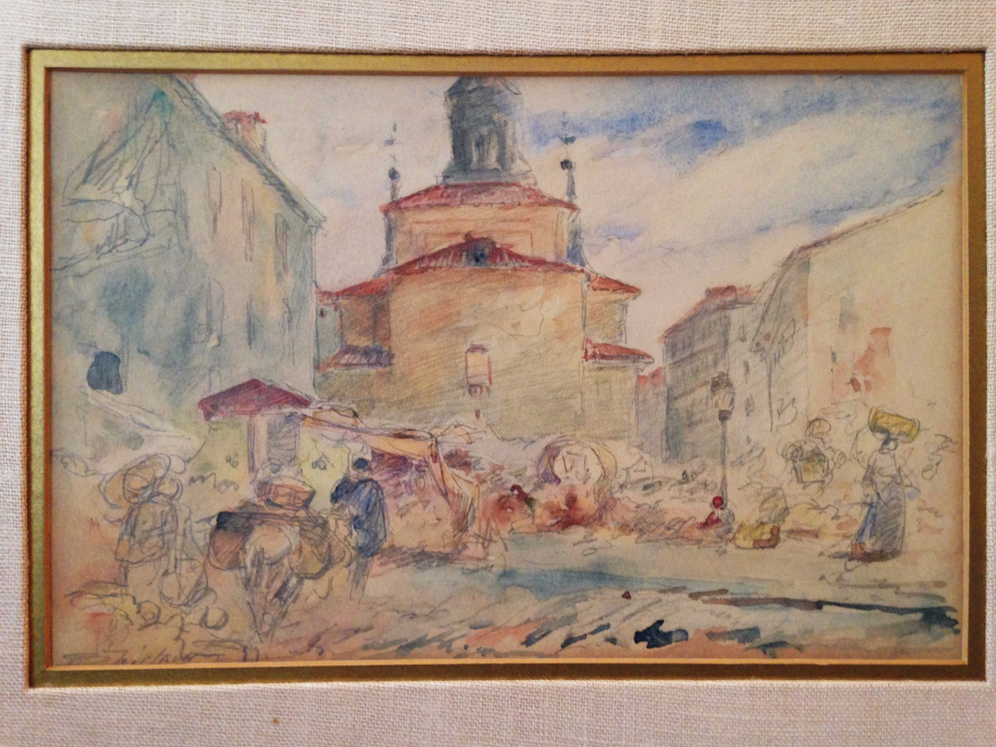 "Market Place, Spain" watercolor by Walter Shirlaw