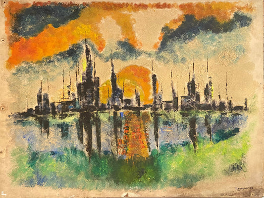 David Nemerov Oil Painting: City skyline sunset