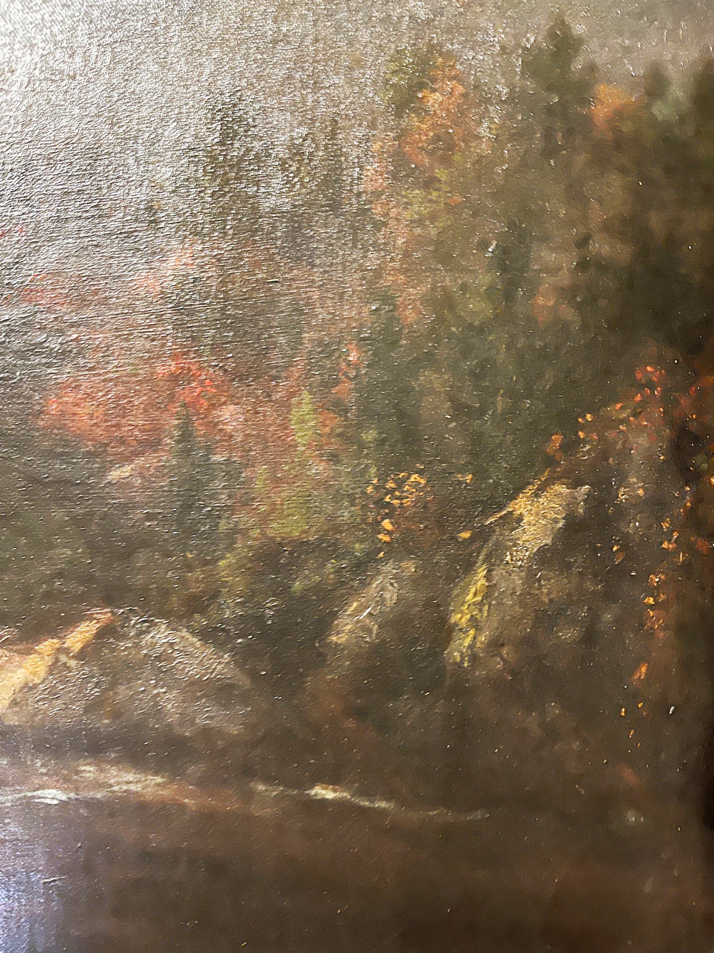 Hudson River School Oil Painting: Men fishing on a river