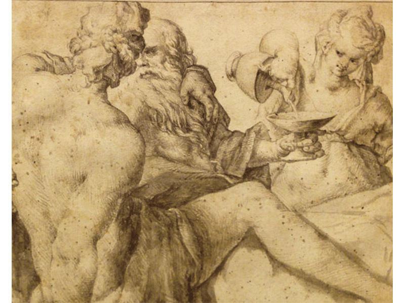 Bartholomeus Spranger Drawing: "Lot and His Daughters"