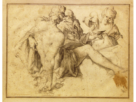 Bartholomeus Spranger Drawing: "Lot and His Daughters"