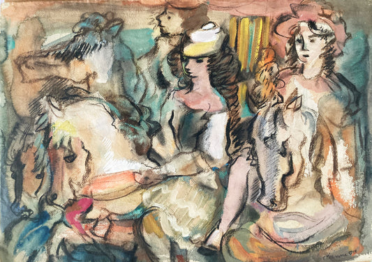 Etienne Ret Watercolor: Women and horses