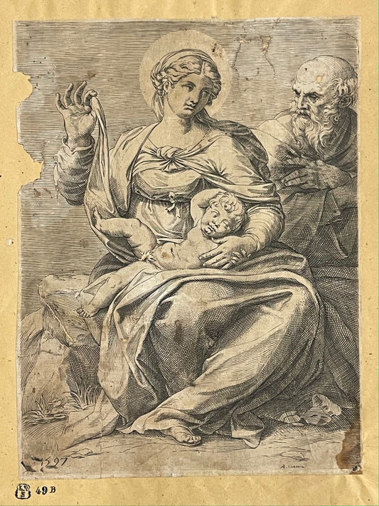 Annibale Carracci Engraving: Saint Mary and Saint Joseph with the Christ