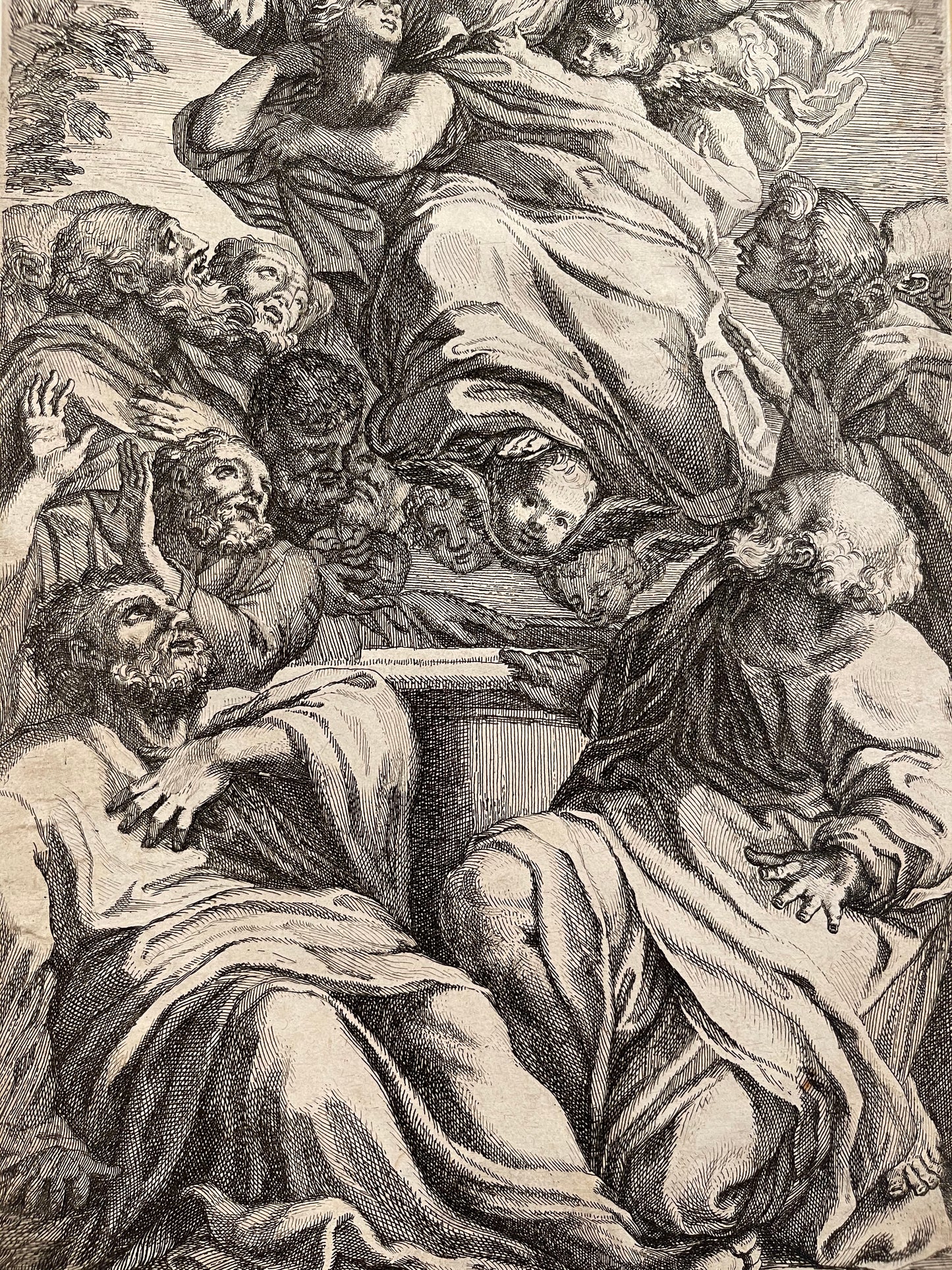 Annibale Carracci Engraving: "Mary and Child" (Verso: Biblical scene)