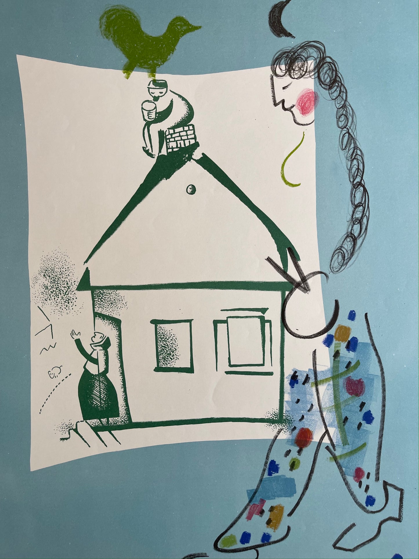 Marc Chagall Lithograph: "The House in My Village" (La Maison de mon Village), 1969