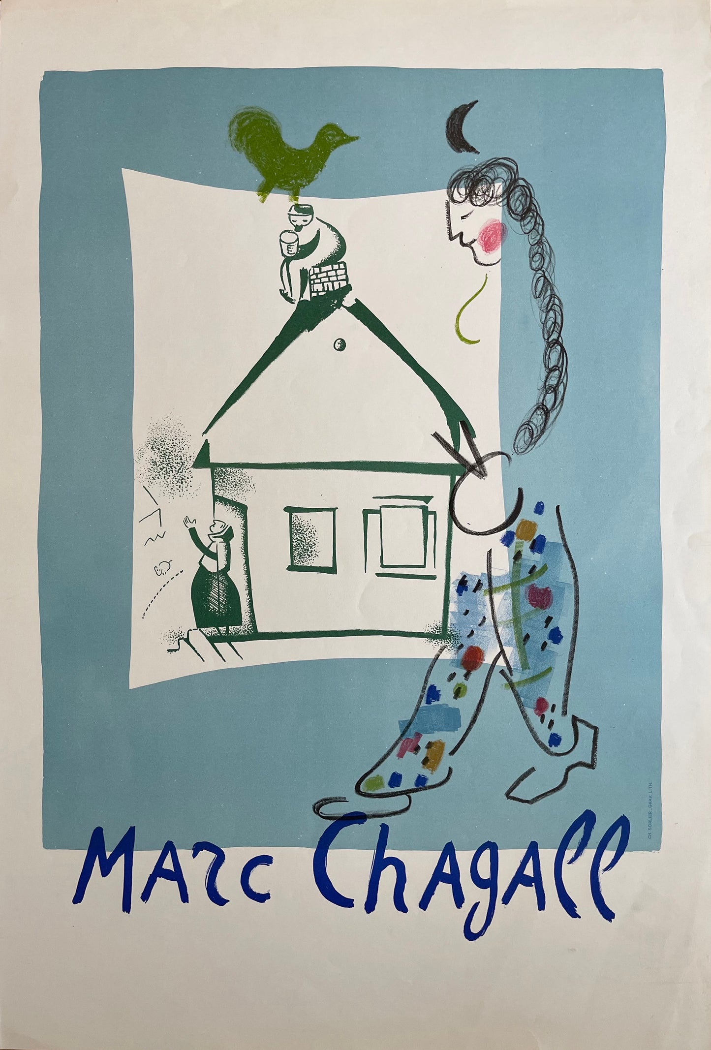 Marc Chagall Lithograph: "The House in My Village" (La Maison de mon Village), 1969