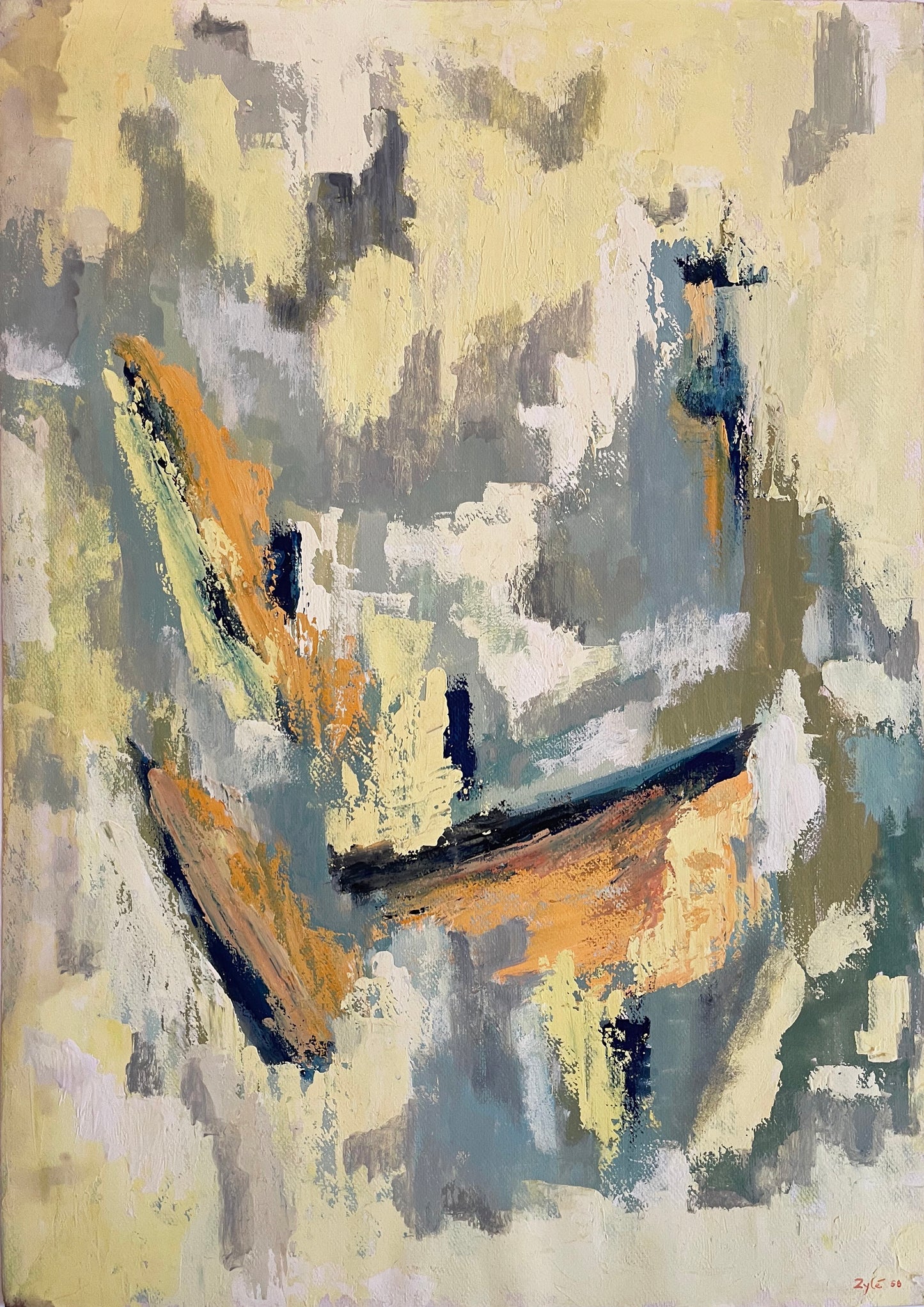 Zyle Abstract Acrylic Painting: "Seashore", 1958