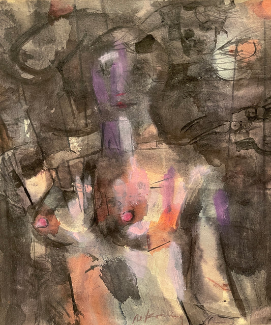 After Willem de Kooning Watercolor: Portrait of a naked woman