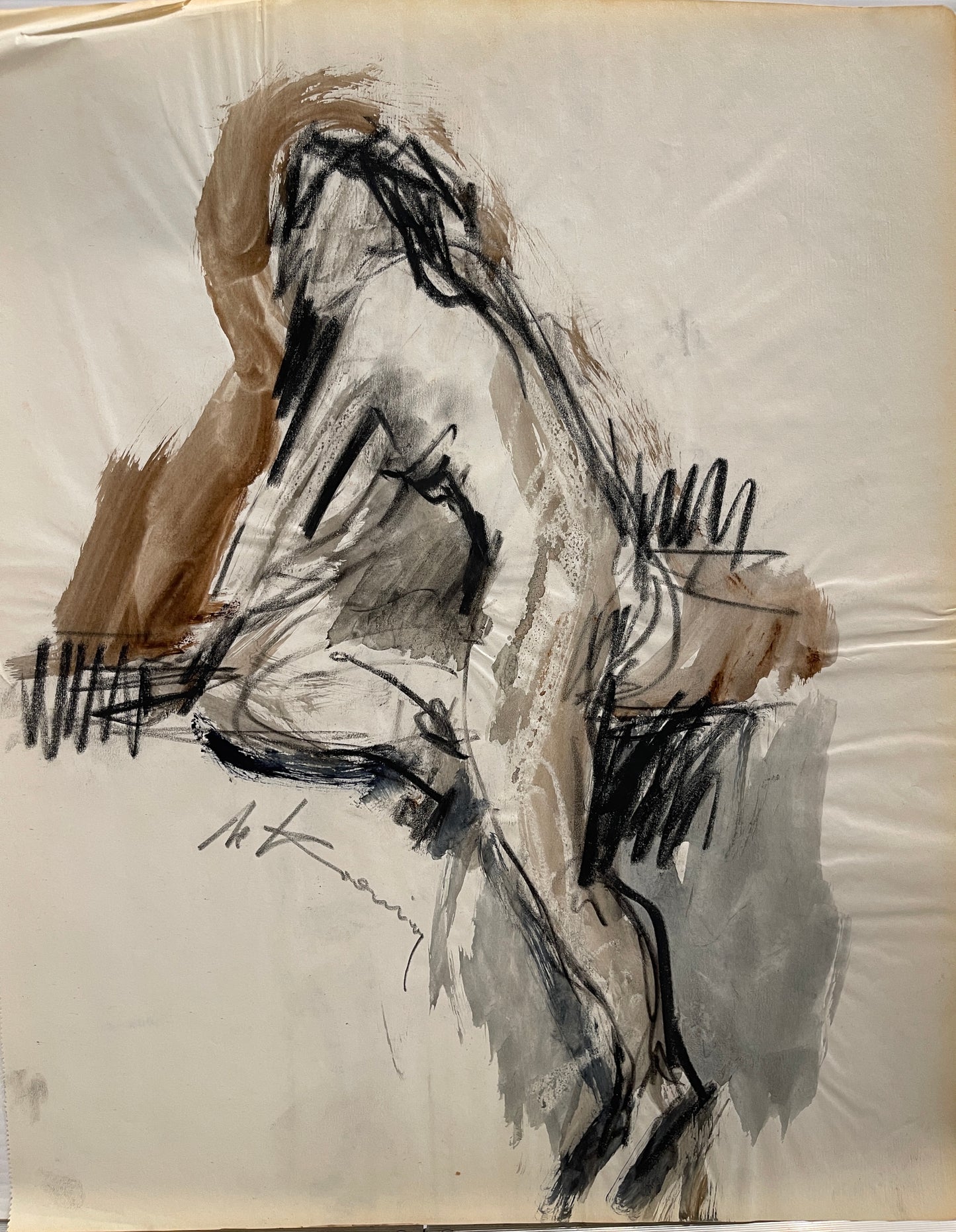 After Willem de Kooning Mixed Media Drawing: Figure of a Naked Woman