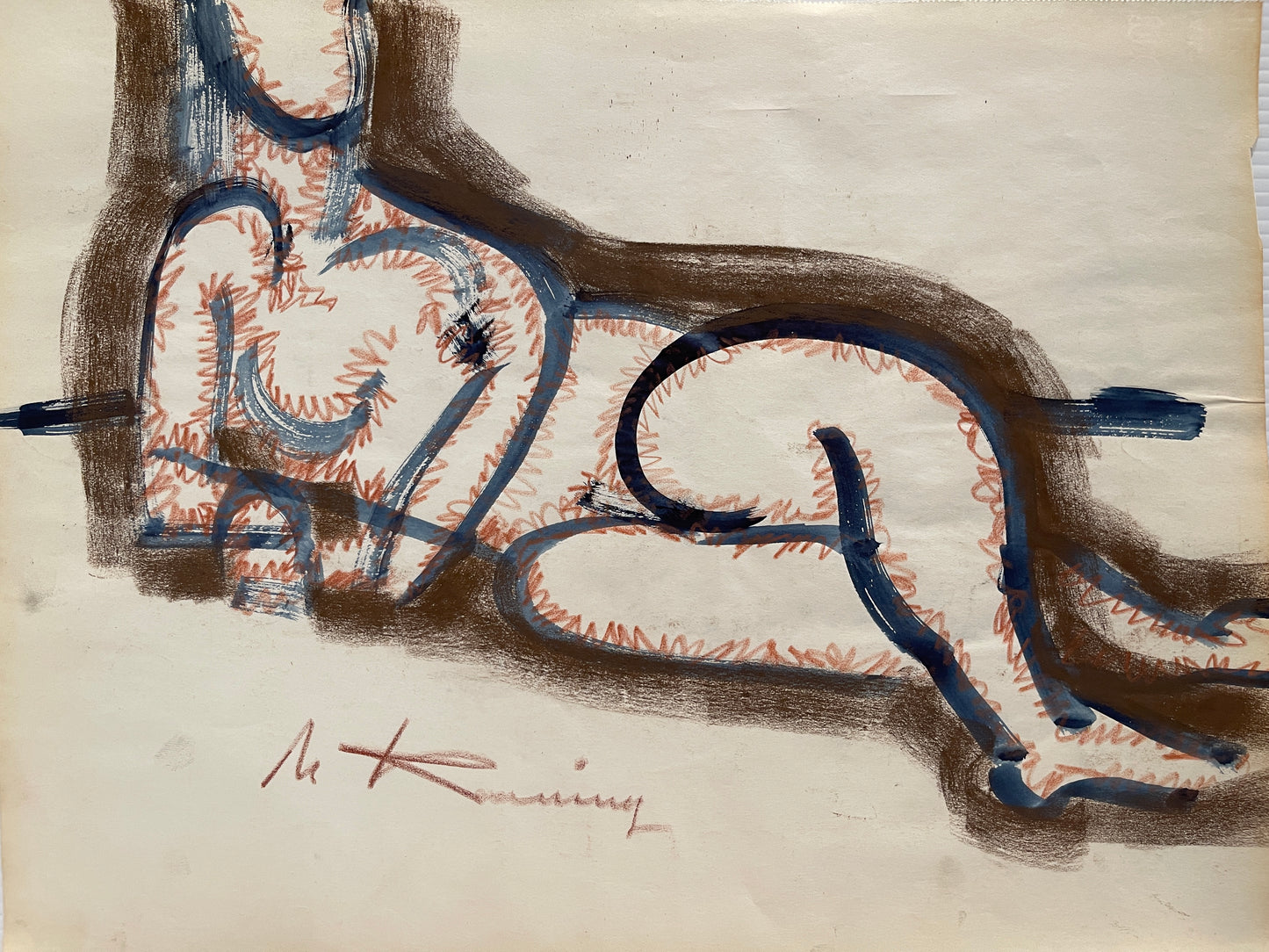 After Willem de Kooning Pastel Drawing: Figure of a Woman Resting