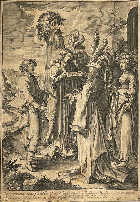 Lucas van Leyden Engraving: David carrying the head of Goliath