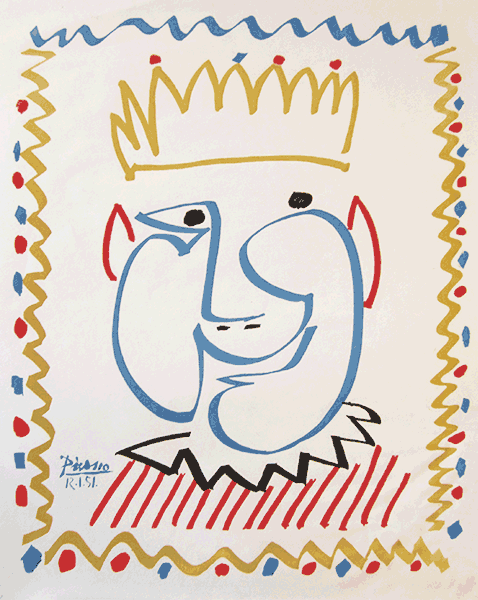Pablo Picasso Lithograph:  "Head of the King of the Carnival of Nice"