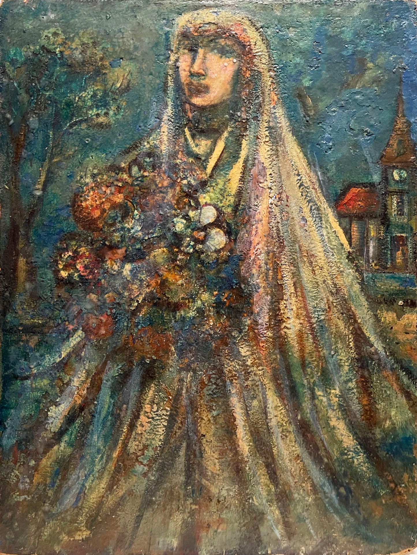 David Burliuk Oil Painting - Woman in a veil with flowers