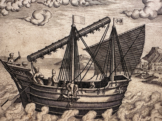 Theodor de Bry Engraving: "Navigational Vessel of China"
