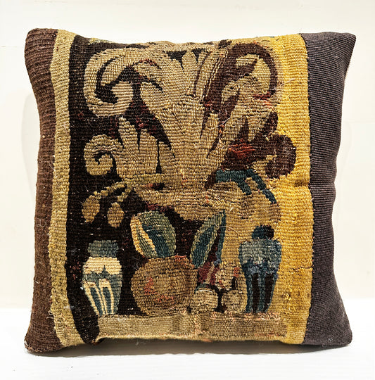 17th Century Brussels Tapestry Border Pillow