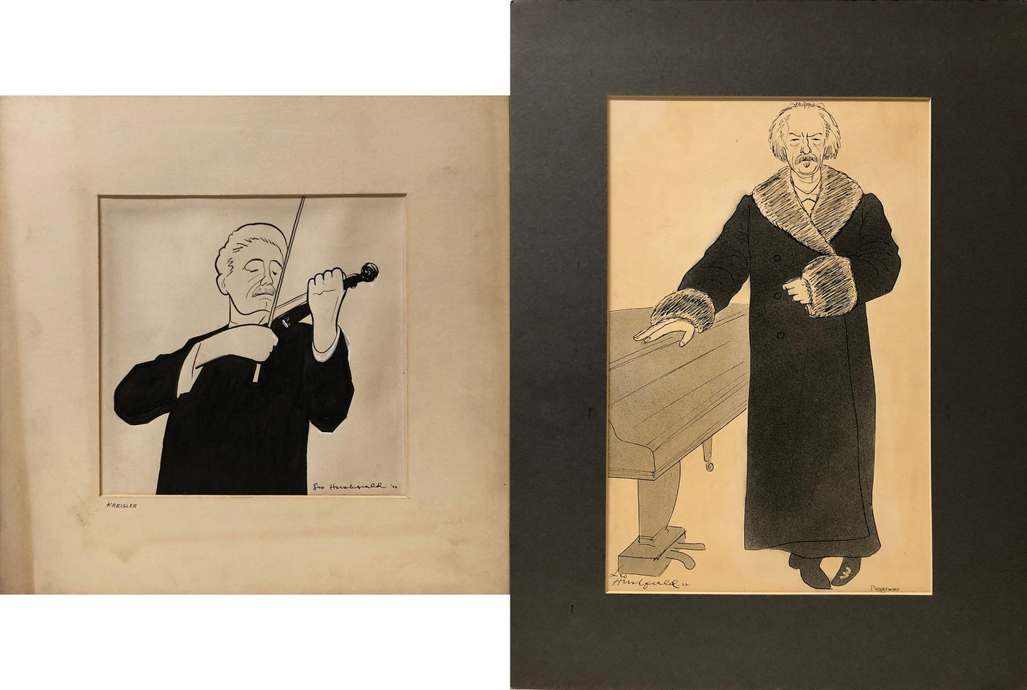Set of 2 Leo Hershfield Drawings: "Kriesler" and "Paderewski"